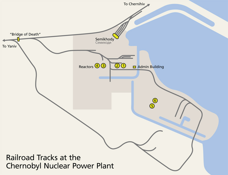 The railroad line near the Chornobyl Nuclear Power Plant