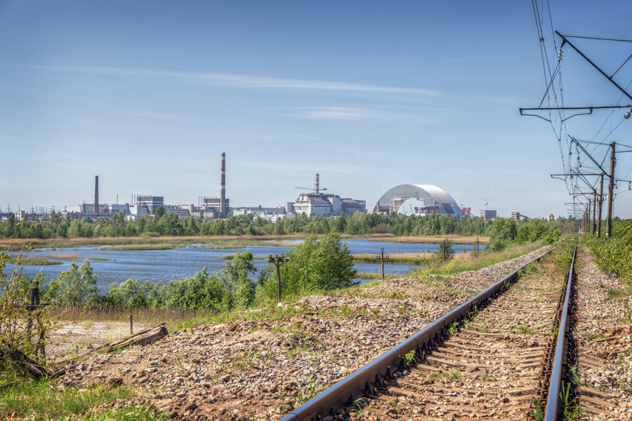 The railroad line near the Chornobyl Nuclear Power Plant