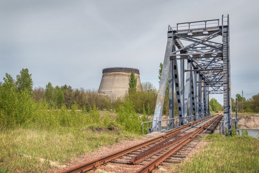 The railroad line near the Chornobyl Nuclear Power Plant