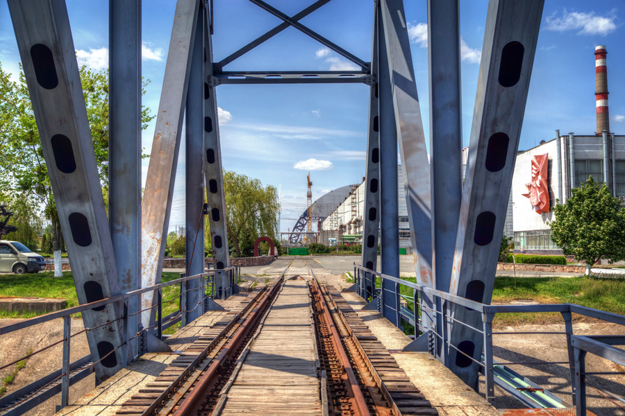 The railroad line near the Chornobyl Nuclear Power Plant